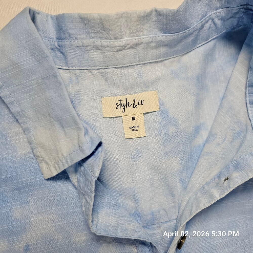 Style & Co Blue Ombre Button Front Blouse Women Medium NWT Lightweight Top - Picture 2 of 4